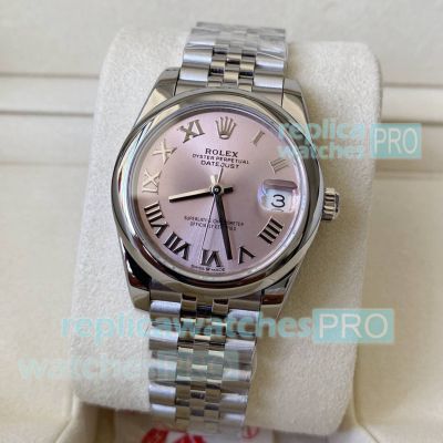 Swiss Clone A+ Rolex Datejust 31mm Pink Roman Dial Jubilee Bracelet 